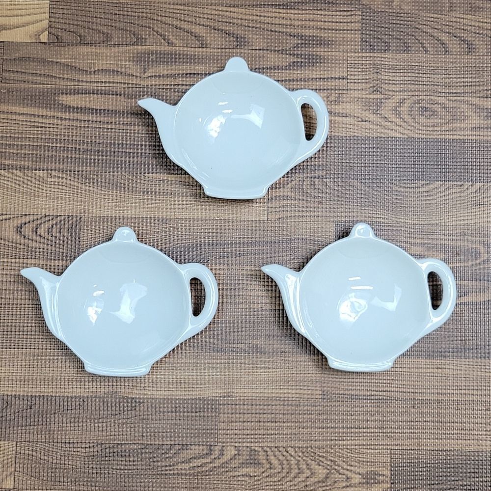 Set of 3 Our Table Simply White Tea Bag Caddy / Tea Spoon rest